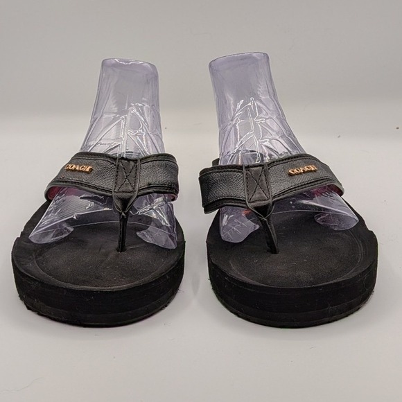 Coach 9B $95 Judy Black Leather Platform Thong Flip Flop Sandals Red Lining main image 6